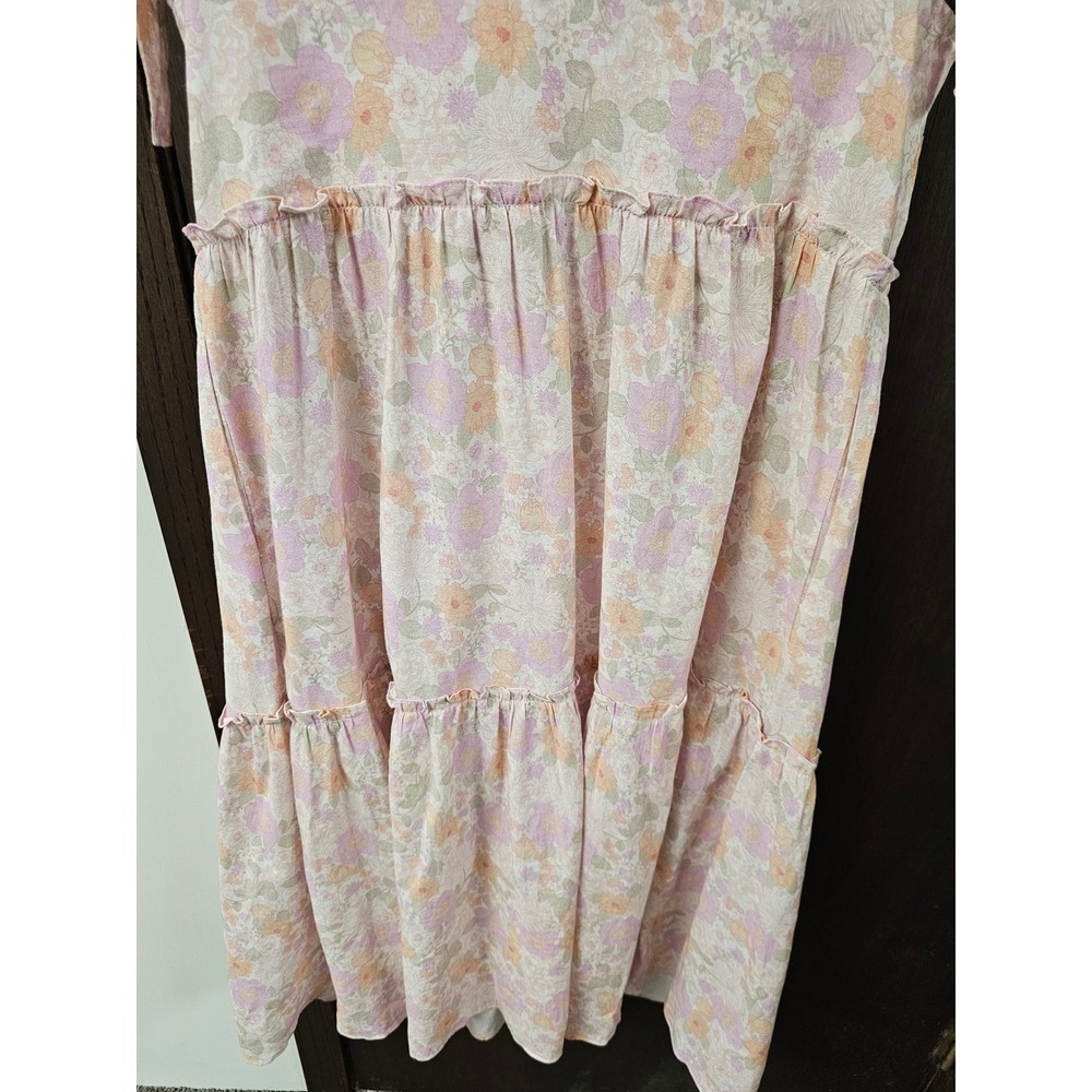 Petal + Pup Erenda Pink Floral Tiered Midi Dress Tie Shoulder Cotton Ramie Sz 6 - Picture 12 of 12